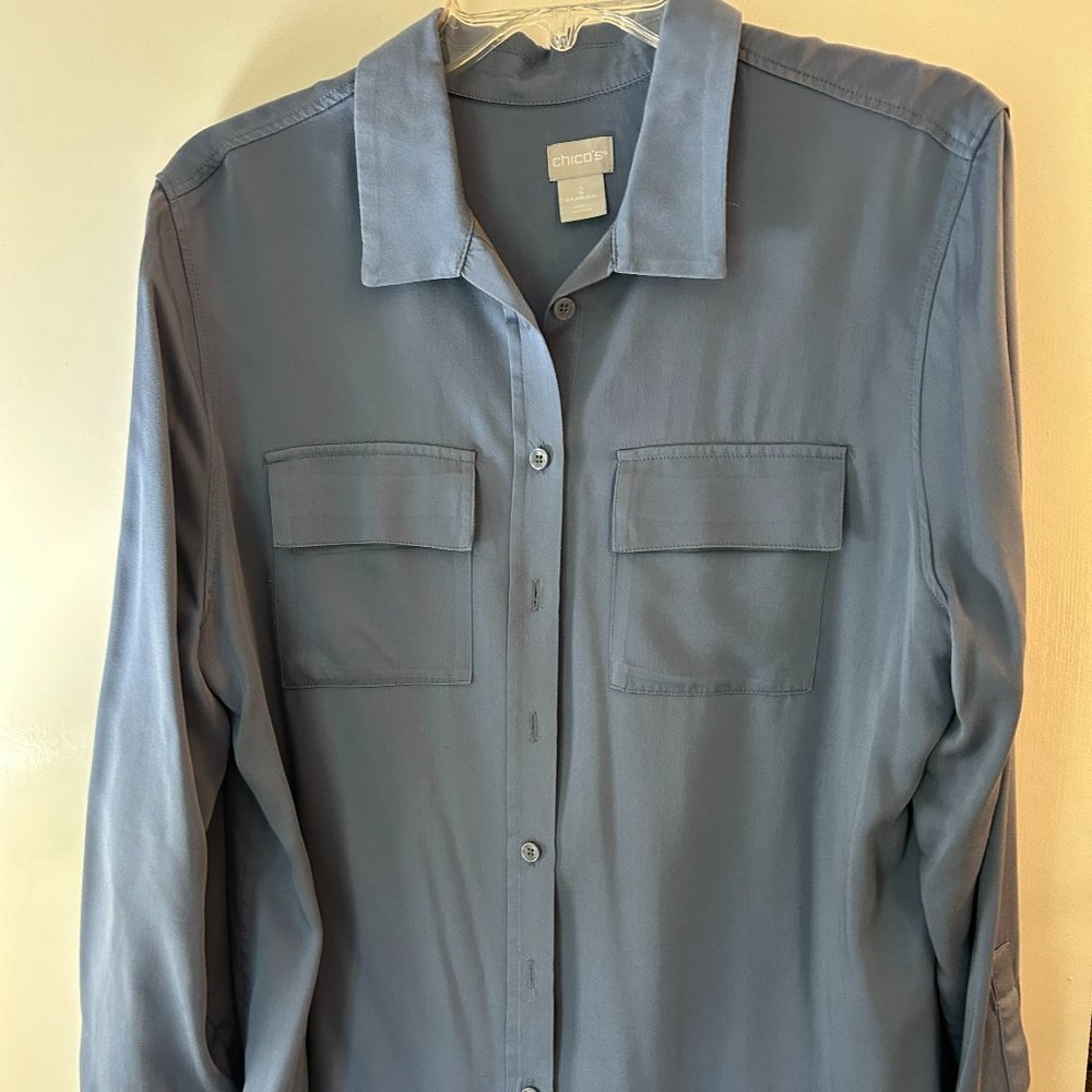 CHICO'S BLUE BUTTON DOWN SHIRT US SIZE 12/14 WOMEN'S 2 LONG SLEEVE